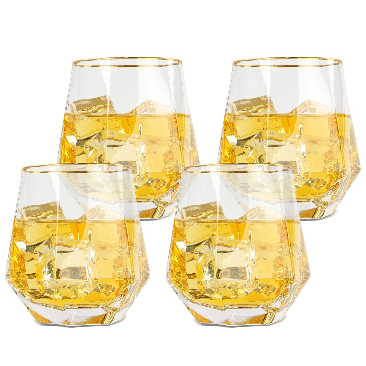 Creekview Home Emporium Scotch Glass Set - 4pc Whiskey Glasses with Gold Rim